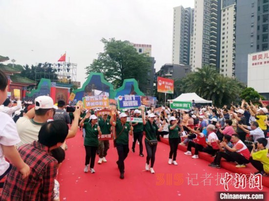 近百項(xiàng)非遺亮相東莞“茶園游會(huì)”。圖為大巡游中133位港澳同胞組成方陣,。 李純 攝